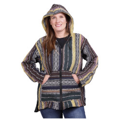 Woven Baja Style Hoodie Zip Up Earth Stripe