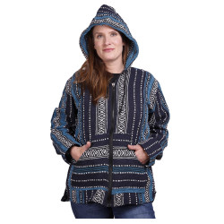 Woven Baja Style Hoodie Zip-Up Navy Stripe