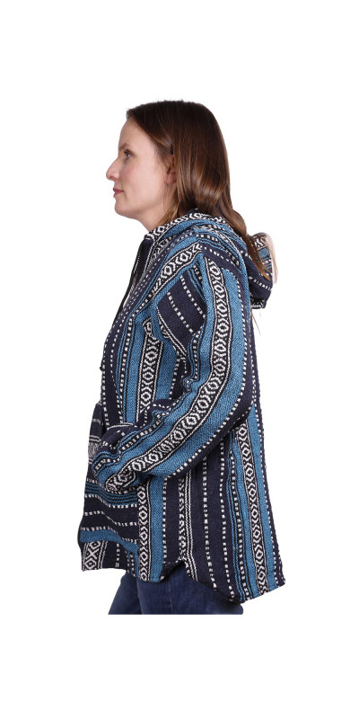 Woven Baja Style Hoodie Zip-Up Navy Stripe