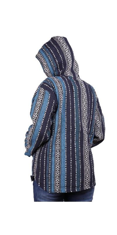 Woven Baja Style Hoodie Zip-Up Navy Stripe