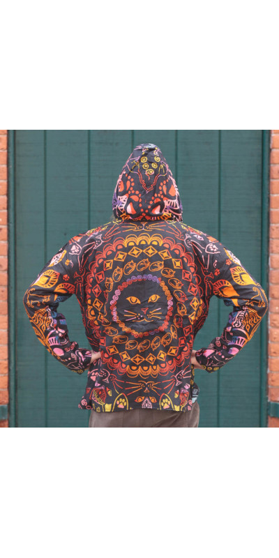 Reversible Fleece Lined Pullover Hoodie - Colorful Cats