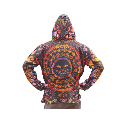 Reversible Fleece Lined Pullover Hoodie - Colorful Cats 