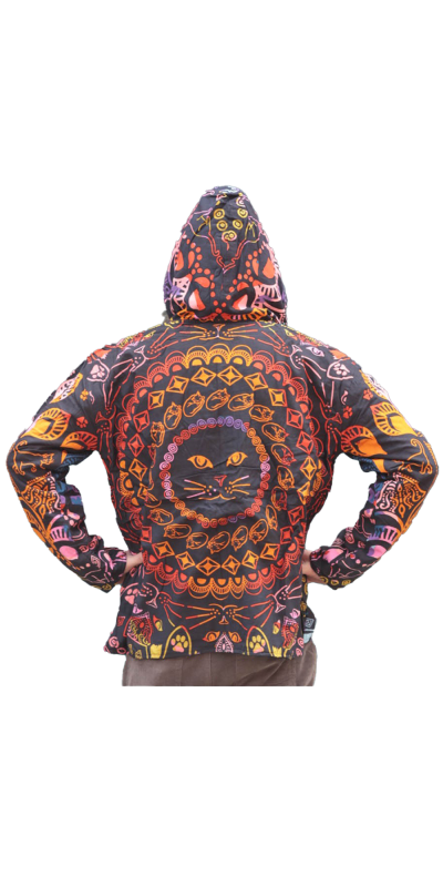 Reversible Fleece Lined Pullover Hoodie - Colorful Cats