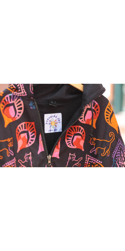 Reversible Fleece Lined Pullover Hoodie - Colorful Cats