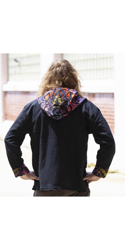 Reversible Fleece Lined Zip Up Hoodie - Colorful Cats