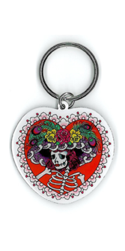 Day Of The Dead Flower Hat Skeleton Keychain 2"