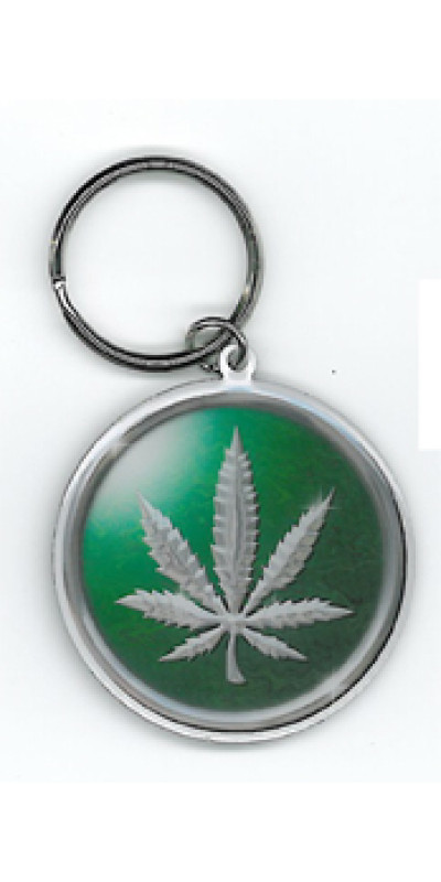 Chrome Pot Leaf Keychain 2"
