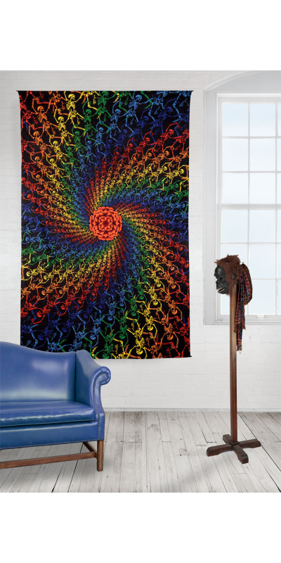 3D Rainbow Skeletons Spiral Tapestry - Art by Dina June Toomey