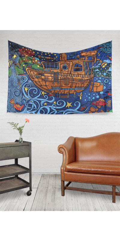 3D Steampunk Tugboat Tapestry - Art by Chris Pinkerton **Sale**