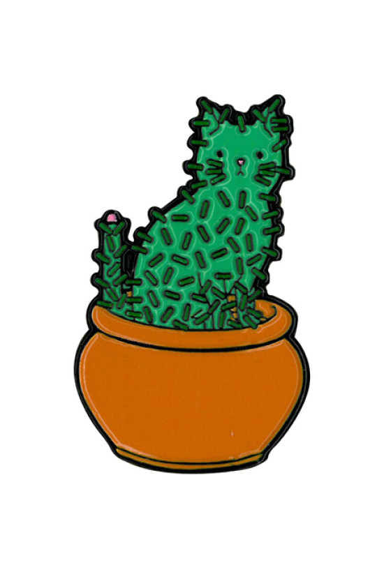 Cat Cactus Enamel Pin 1.25"
