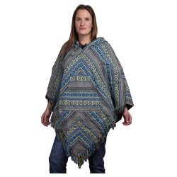 Woven Hooded Poncho - Turquoise