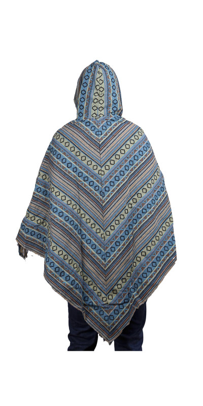 Woven Hooded Poncho - Turquoise