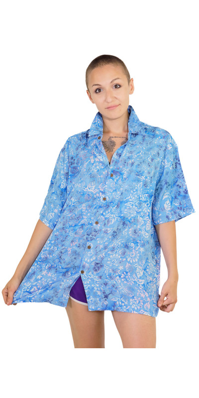 Blue Multicolored Batik Hary Dary Men's Button Down Camp Shirt