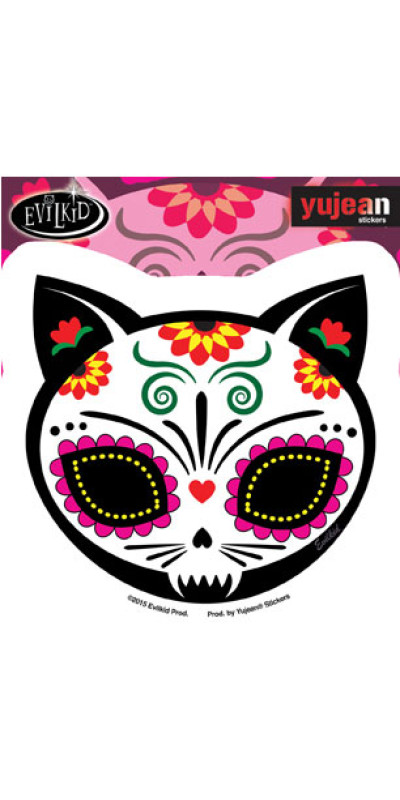 Evilkid Gato Muerto Cat Sugar Skull Sticker 4.2"