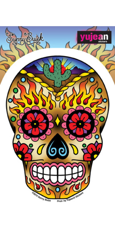 Sunny Buick Cactus Flame Sugar Skull Sticker 5"