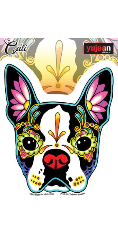 Cali Boston Terrier Day Of The Dead Sticker 5"