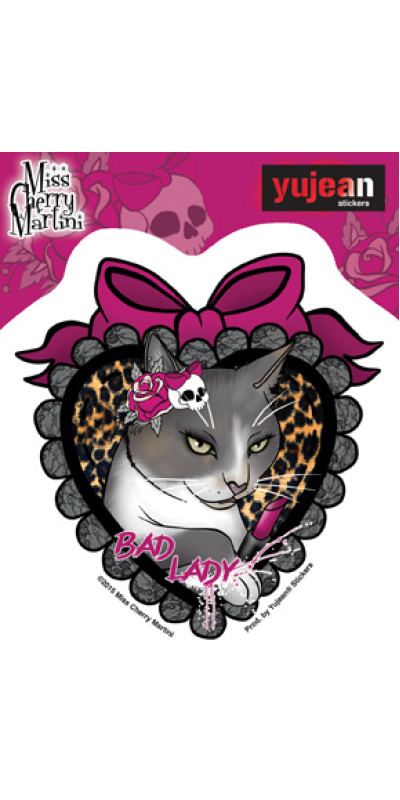 Miss Cherry Martini Bad Lady Cat Sticker 4.25"