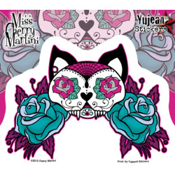 Miss Cherry Martini Cat Sugar Skull Sticker 5.25"