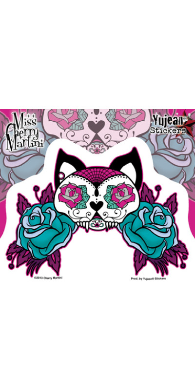 Miss Cherry Martini Cat Sugar Skull Sticker 5.25"