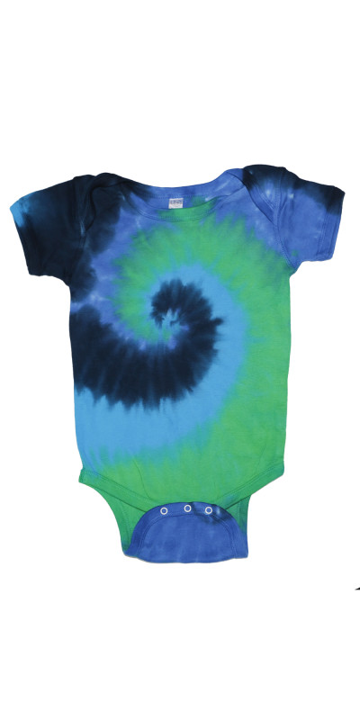 Blue Green Spiral Tie Dye Baby Romper