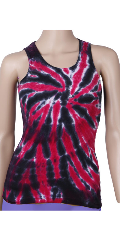Tie Dyed Boy Beater Fitted Tank Top Red & Black