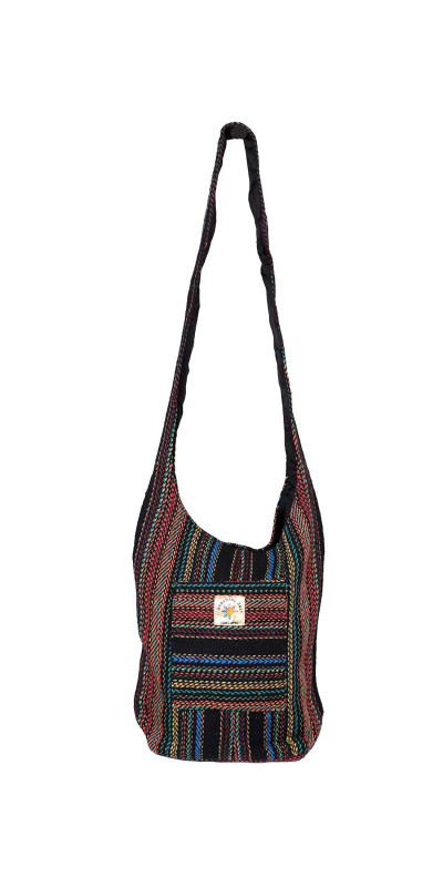 Stripe Weave Zip Top Shoulder Bag Black Multicolor **Sale**
