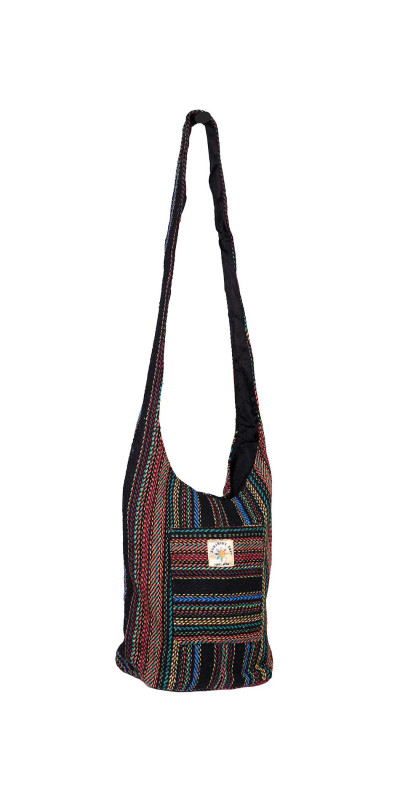 Stripe Weave Zip Top Shoulder Bag Black Multicolor **Sale**