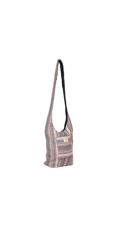 Stripe Weave Zip Top Shoulder Bag Tan