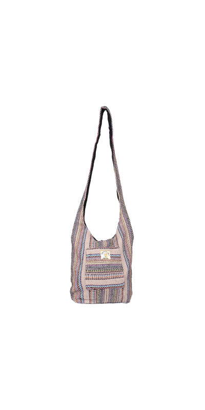 Stripe Weave Zip Top Shoulder Bag Tan