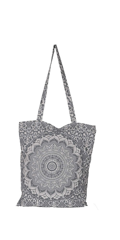 Mandala Zip Top Tote Bag Grey/White
