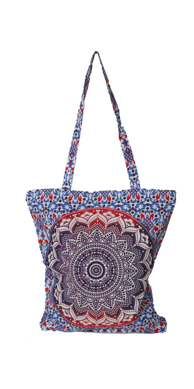 Mandala Zip Top Tote Bag Blue/Red
