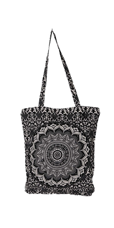 Mandala Zip Top Tote Bag Black/White
