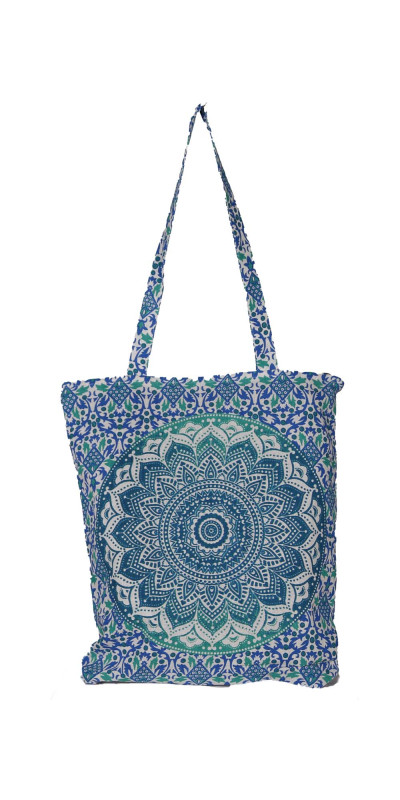 Mandala Zip Top Tote Bag Blue/Teal