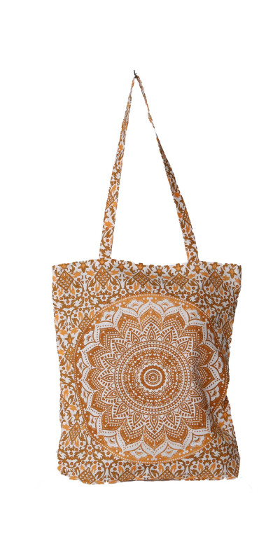 Mandala Zip Top Tote Bag Sepia/Gold