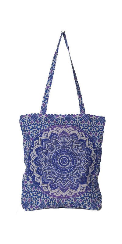 Mandala Zip Top Tote Bag Blue/Purple