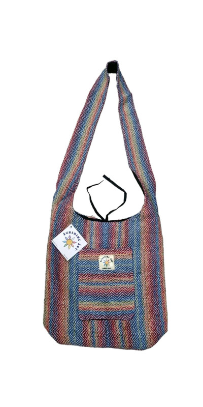 Stripe Weave Zip Top Shoulder Bag Pastel Rainbow