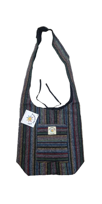 Stripe Weave Zip Top Shoulder Bag Dark Lines