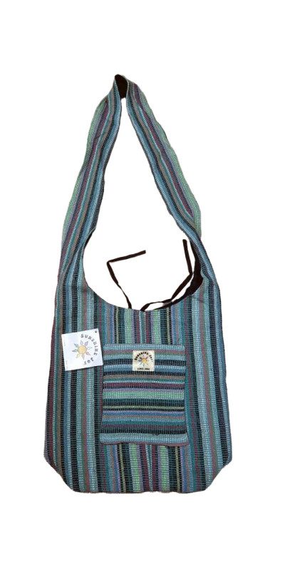 Stripe Weave Zip Top Shoulder Bag Blue