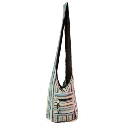 Woven Zip Top Hobo Shoulder Bag Sand Stripe