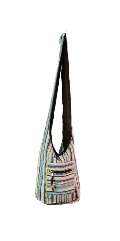 Woven Zip Top Hobo Shoulder Bag Sand Stripe