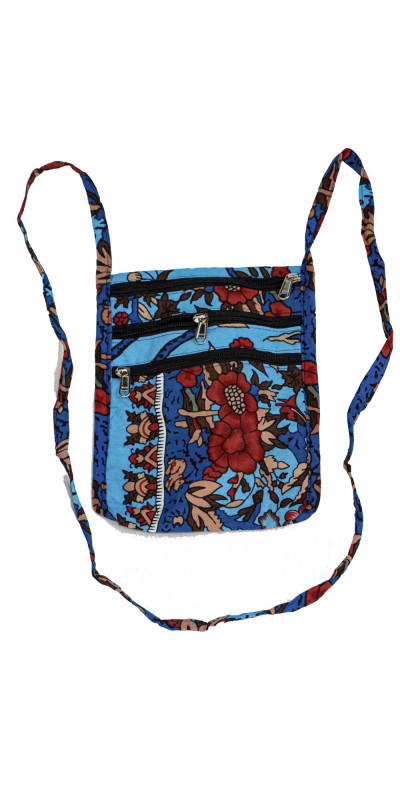 Blue Floral Passport Pouch Purse Bag