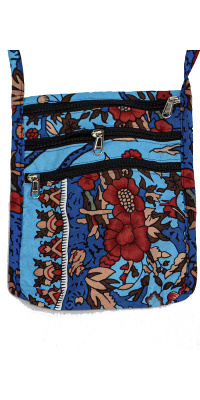 Blue Floral Passport Pouch Purse Bag