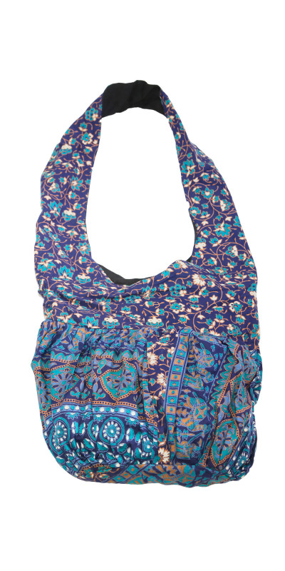 Zip Top Hobo Shoulder Bag - Blue & Teal