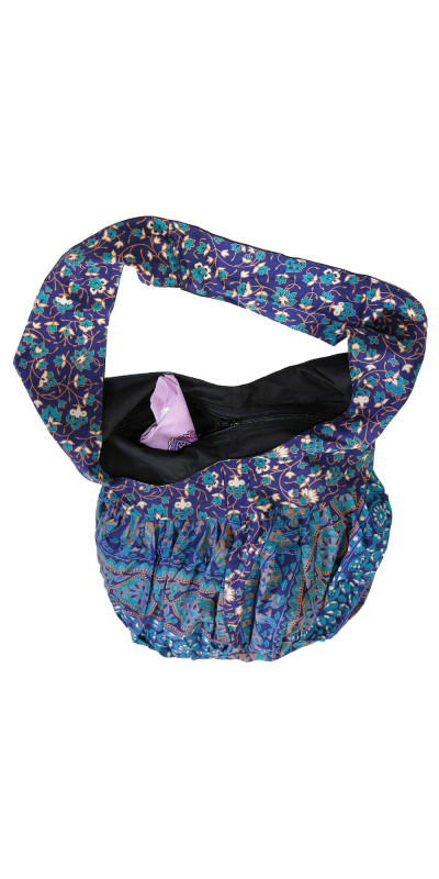 Zip Top Hobo Shoulder Bag - Blue & Teal