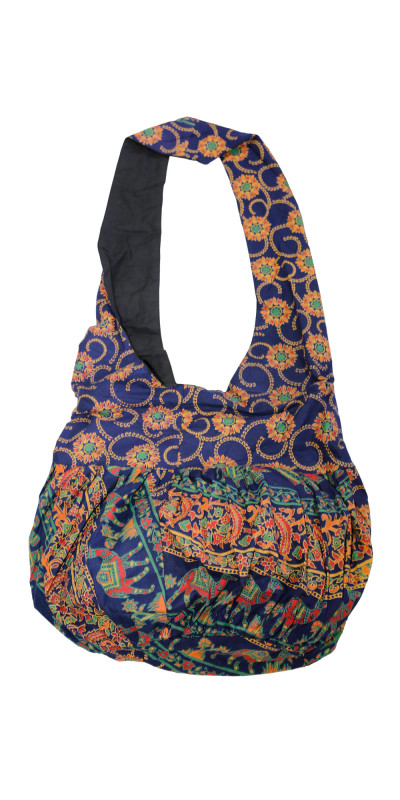 Zip Top Hobo Shoulder Bag - Navy & Orange