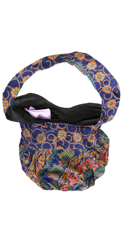 Zip Top Hobo Shoulder Bag - Navy & Orange