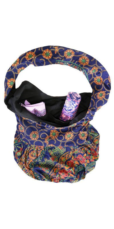 Zip Top Hobo Shoulder Bag - Navy & Orange