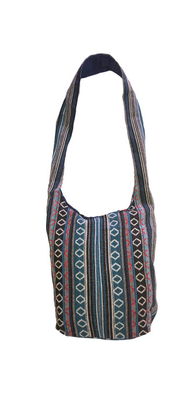 Woven Zip Top Hobo Shoulder Bag Blue/Black