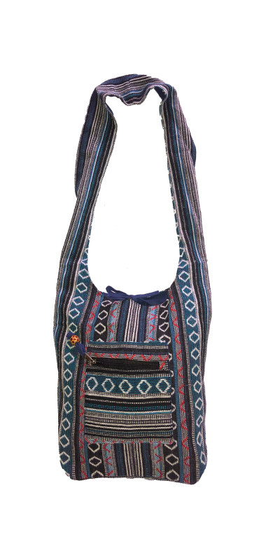Woven Zip Top Hobo Shoulder Bag Blue/Black