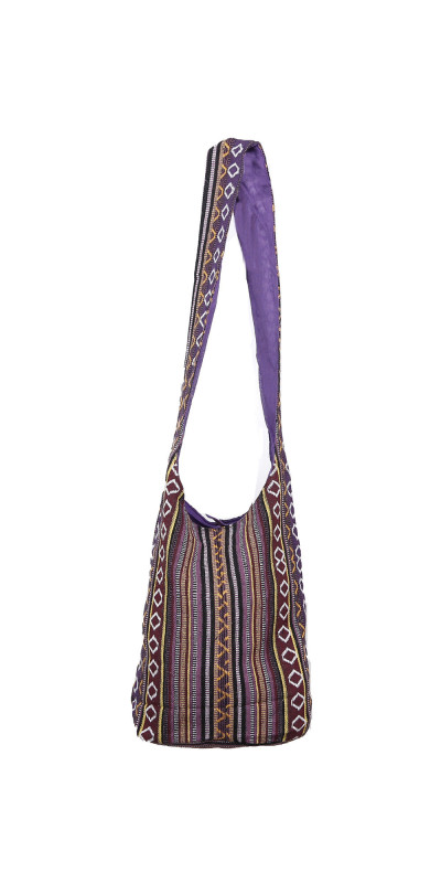 Woven Zip Top Hobo Shoulder Bag Purple/Gold